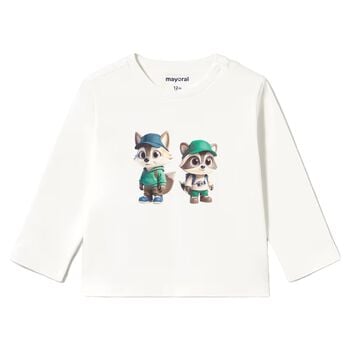 Younger Boys Ivory Raccoon Long Sleeve Top