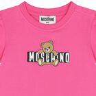 Younger Girls Pink Teddy Bear Logo Dress, 5, hi-res