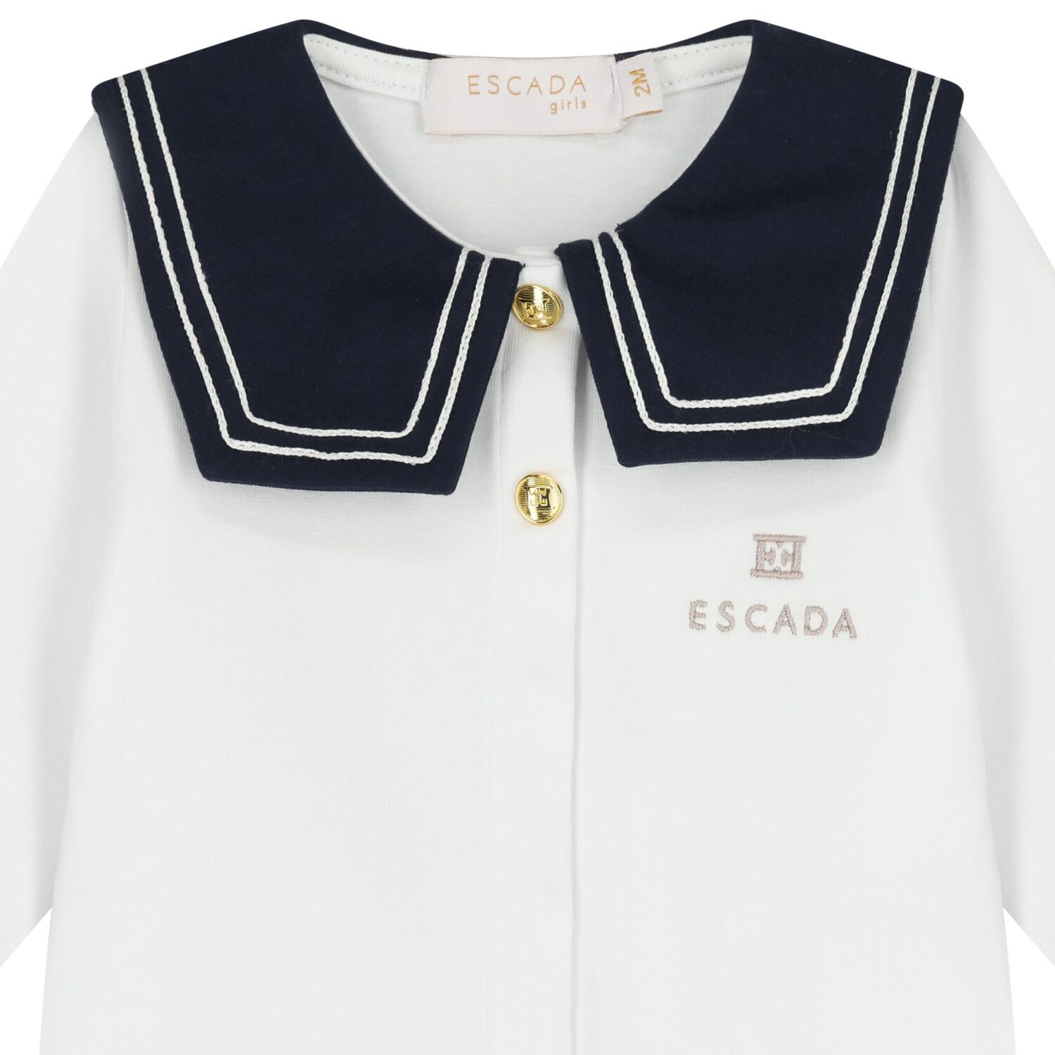 Baby Girls White & Navy Blue Logo Babygrow, 1, hi-res