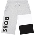 Boys Grey Logo Shorts, 1, hi-res