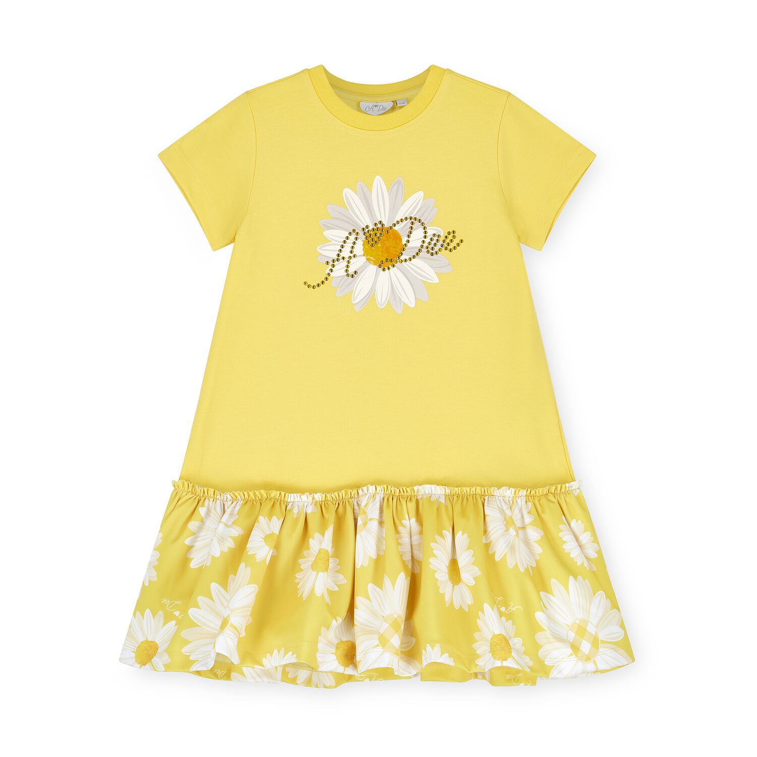 Girls Yellow Daisy Cotton Dress, 1, hi-res