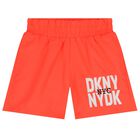 Boys Neon Orange Logo Swim Shorts, 1, hi-res