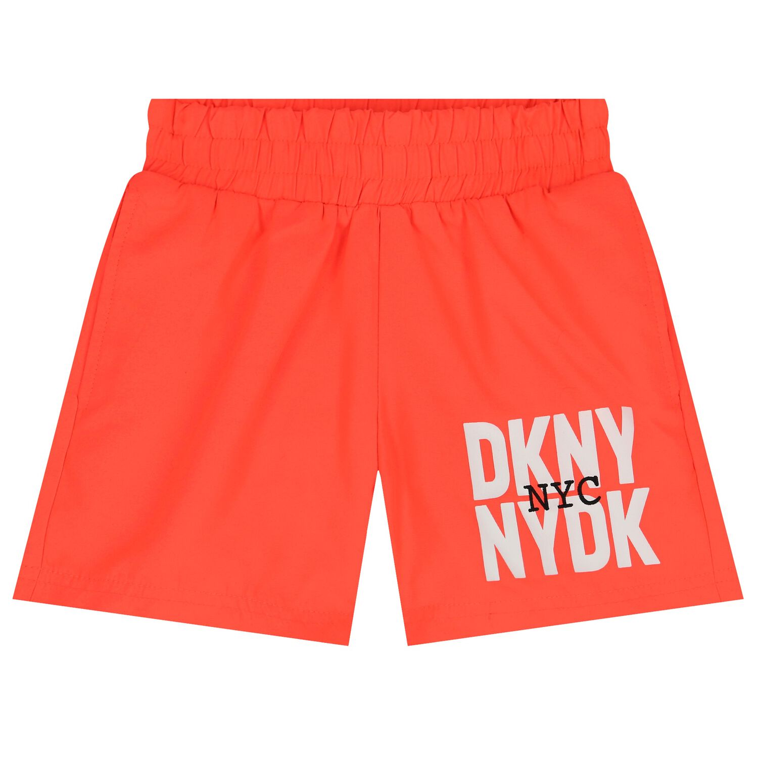 Boys Neon Orange Logo Swim Shorts, 1, hi-res
