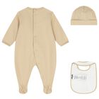 Beige Teddy Bear Logo Babygrow Gift Set, 2, hi-res