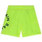 Boys Neon Green Logo Swim Shorts, 1, hi-res