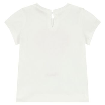 Younger Girls Ivory Diamante Logo T-Shirt