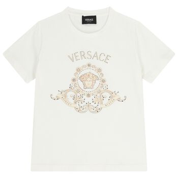 Girls White Embellished Medusa Logo T-Shirt