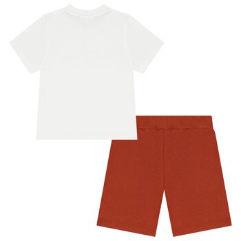 Younger Boys White & Rust Orange Shorts Set