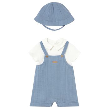 Baby Boys White & Blue Romper Set