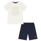 Boys White & Navy Blue Logo Pyjamas, 1, hi-res