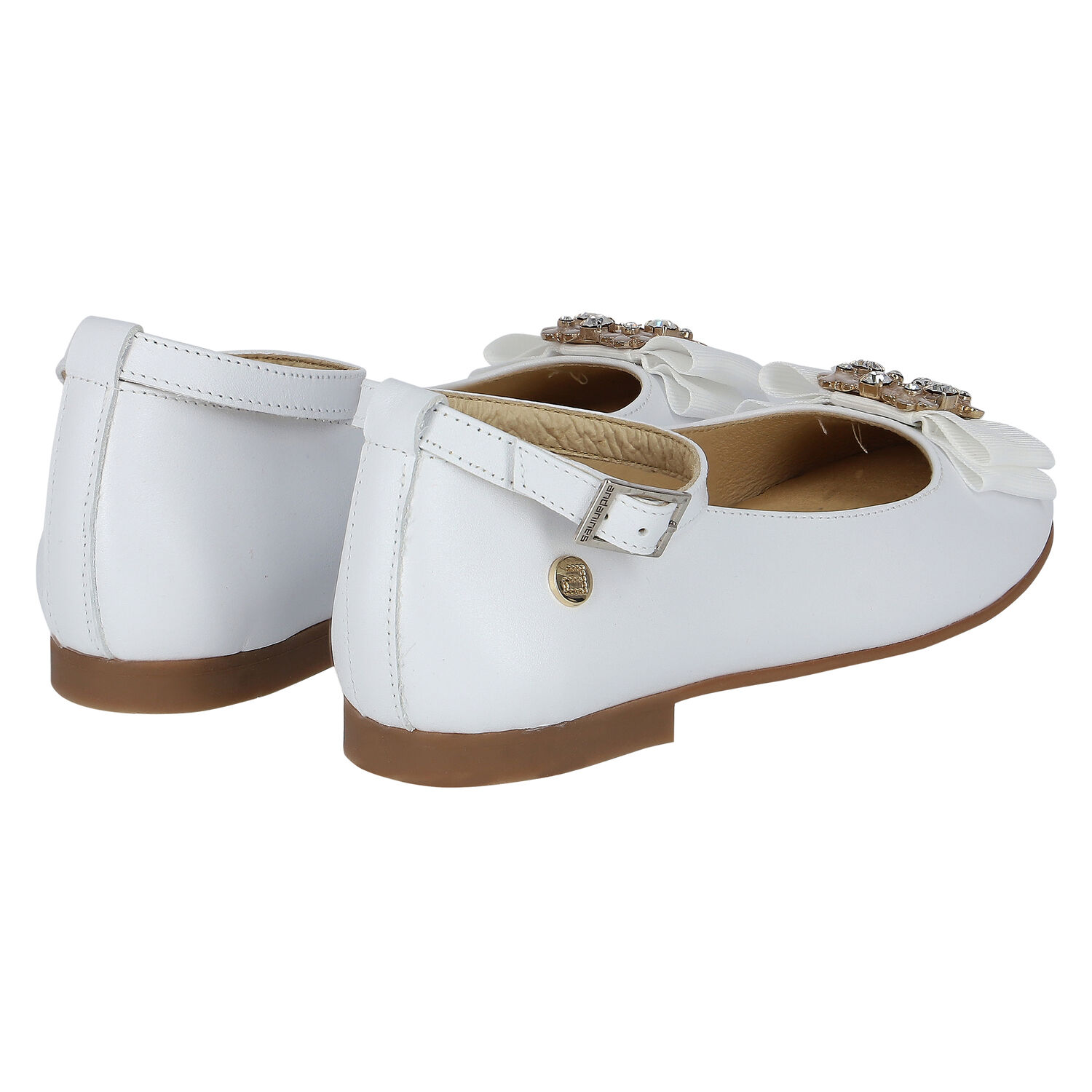 Girls White Embellished Ballerina Shoes, 1, hi-res