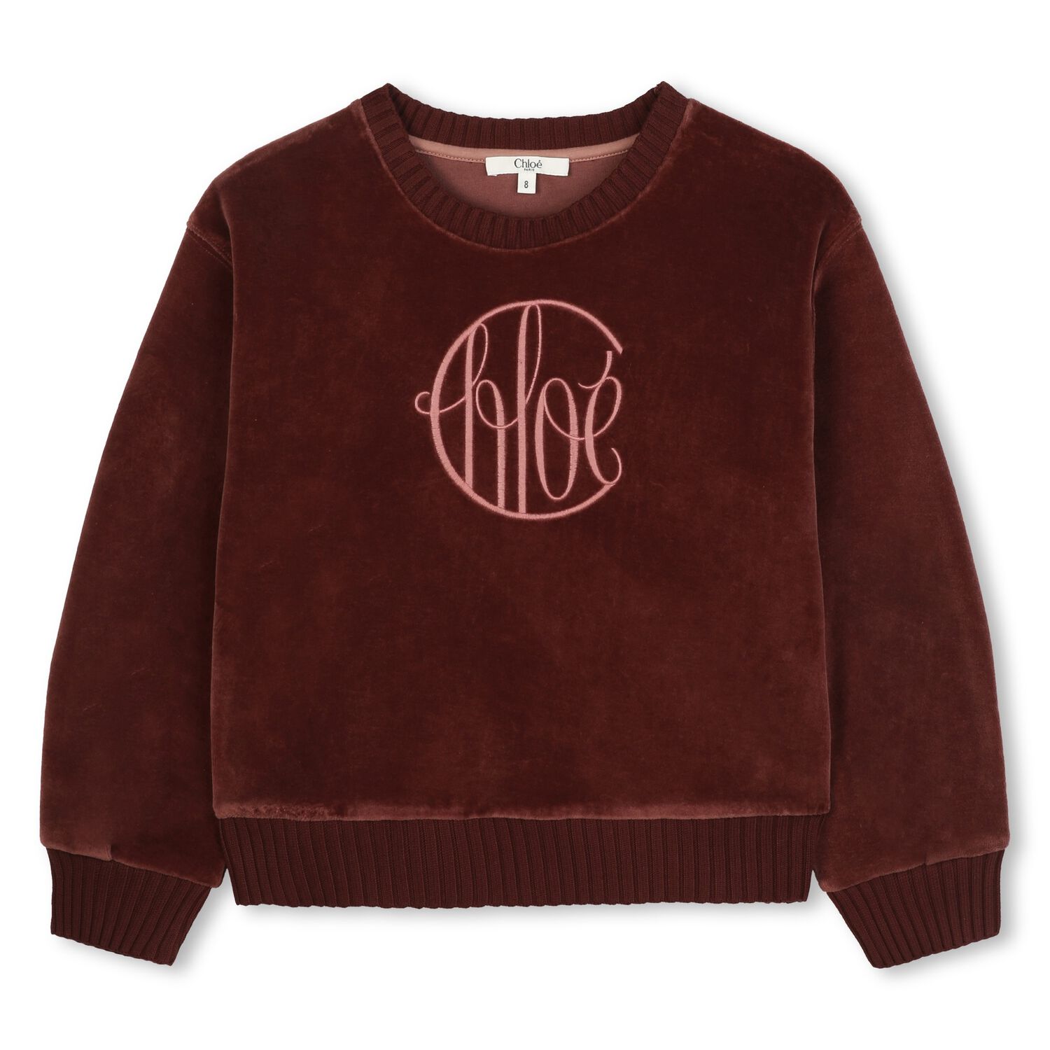 Girls Burgundy Logo Velour Sweatshirt, 1, hi-res