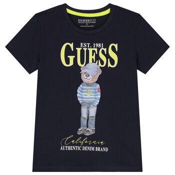 Boys Navy Blue Teddy Bear Logo T-Shirt