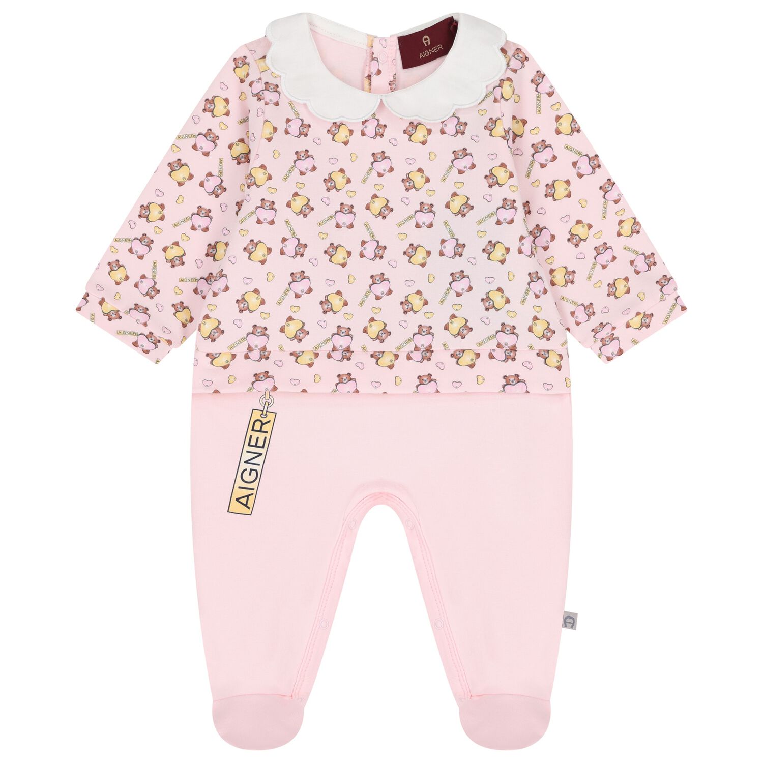 Baby Girls Pink Teddy Bear Logo Babygrow, 1, hi-res