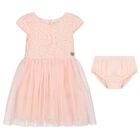 Younger Girls Pink Lace Dress Set, 1, hi-res