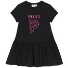 Girls Black Logo Dress, 1, hi-res