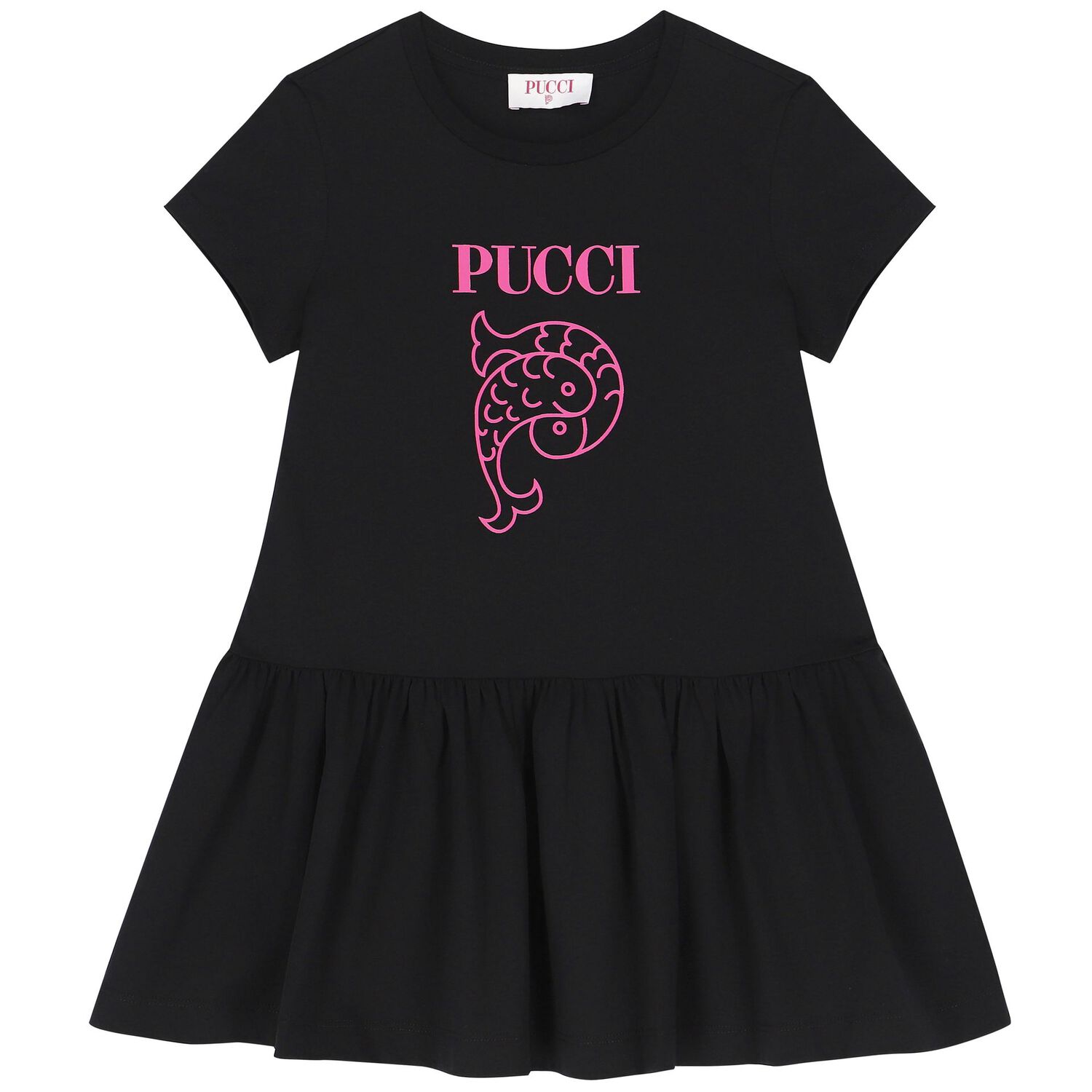 Girls Black Logo Dress, 1, hi-res