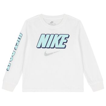 Boys White Logo Long Sleeve Top