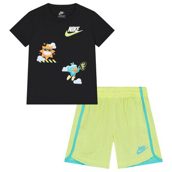 Boys Black & Green Logo Shorts Set