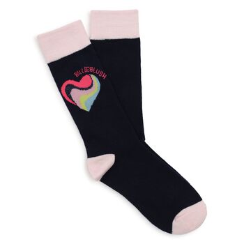Girls Navy Blue & Pink Heart Socks