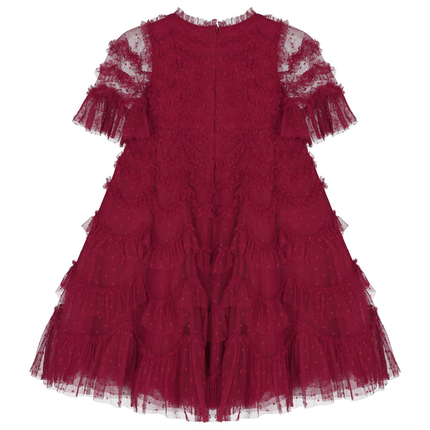 Girls Burgundy Ruffle Tulle Dress, 1, hi-res