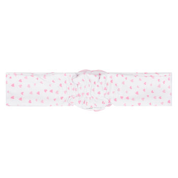 Baby Girls White & Pink Heart Print Headband