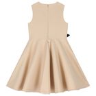 Girls Beige Satin Floral Dress, 2, hi-res