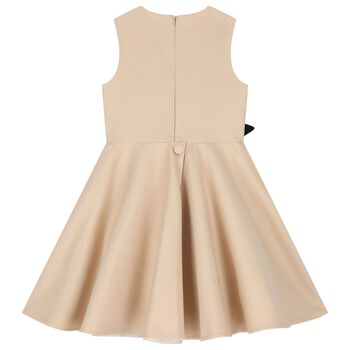 Girls Beige Satin Floral Dress