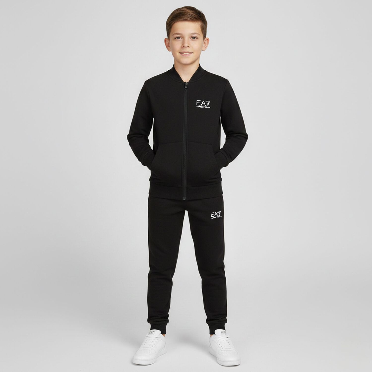 Boys Black Logo Tracksuit, 2, hi-res
