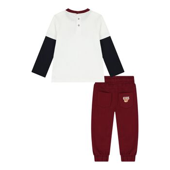 Baby Boys White & Red Teddy Bear Logo Joggers Set