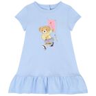 Baby Girls Blue Cotton Polo Bear Dress, 1, hi-res