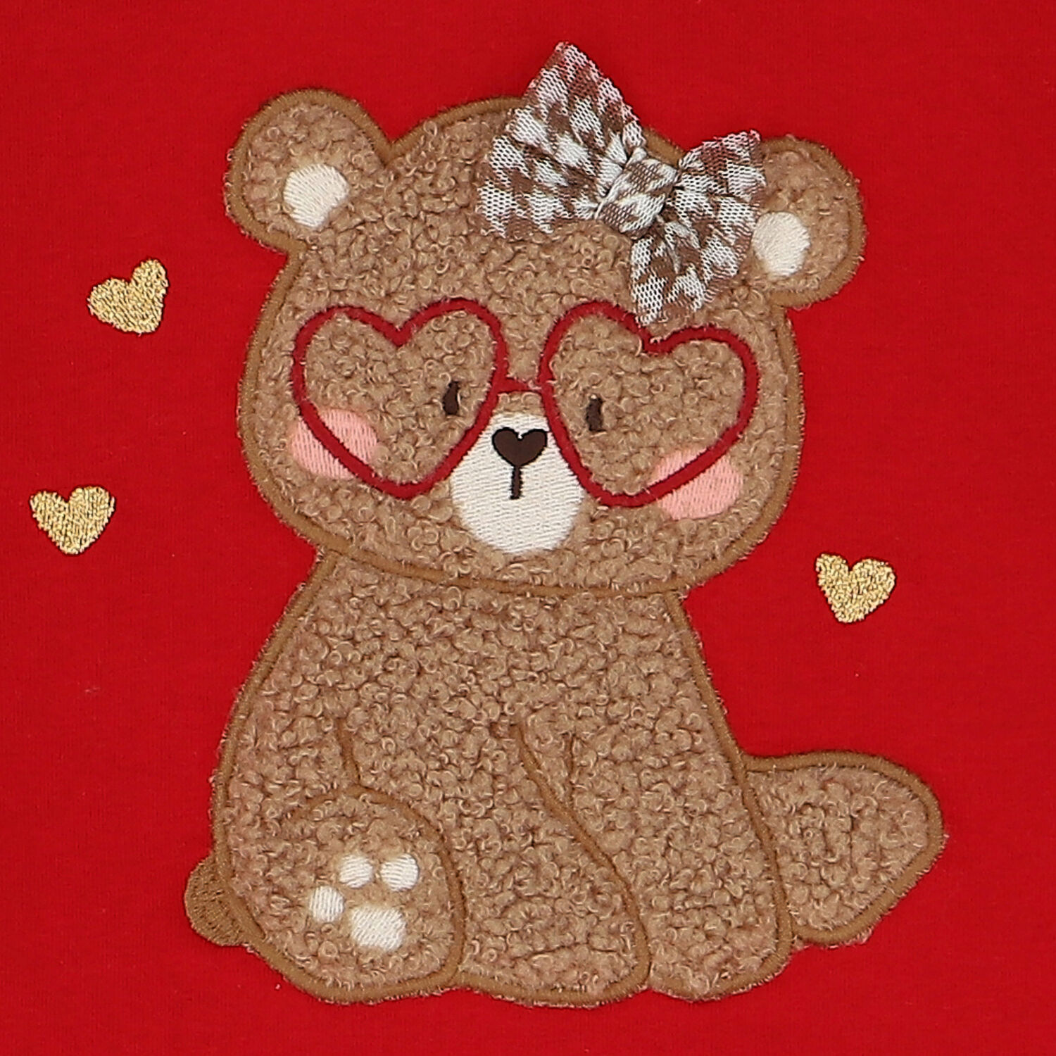 Younger Girls Red Teddy Bear Dress, 1, hi-res