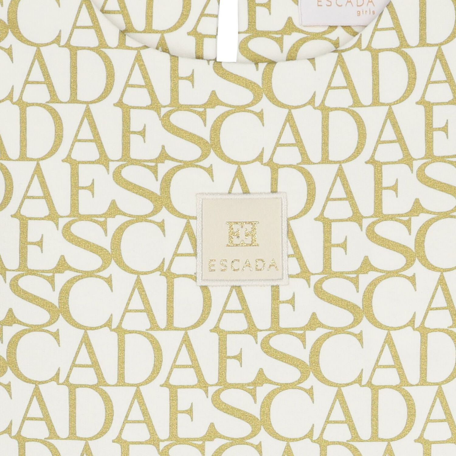 Girls Ivory & Gold Logo Dress, 1, hi-res