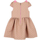 Girls Beige & Pink Jacquard Hearts Dress, 1, hi-res