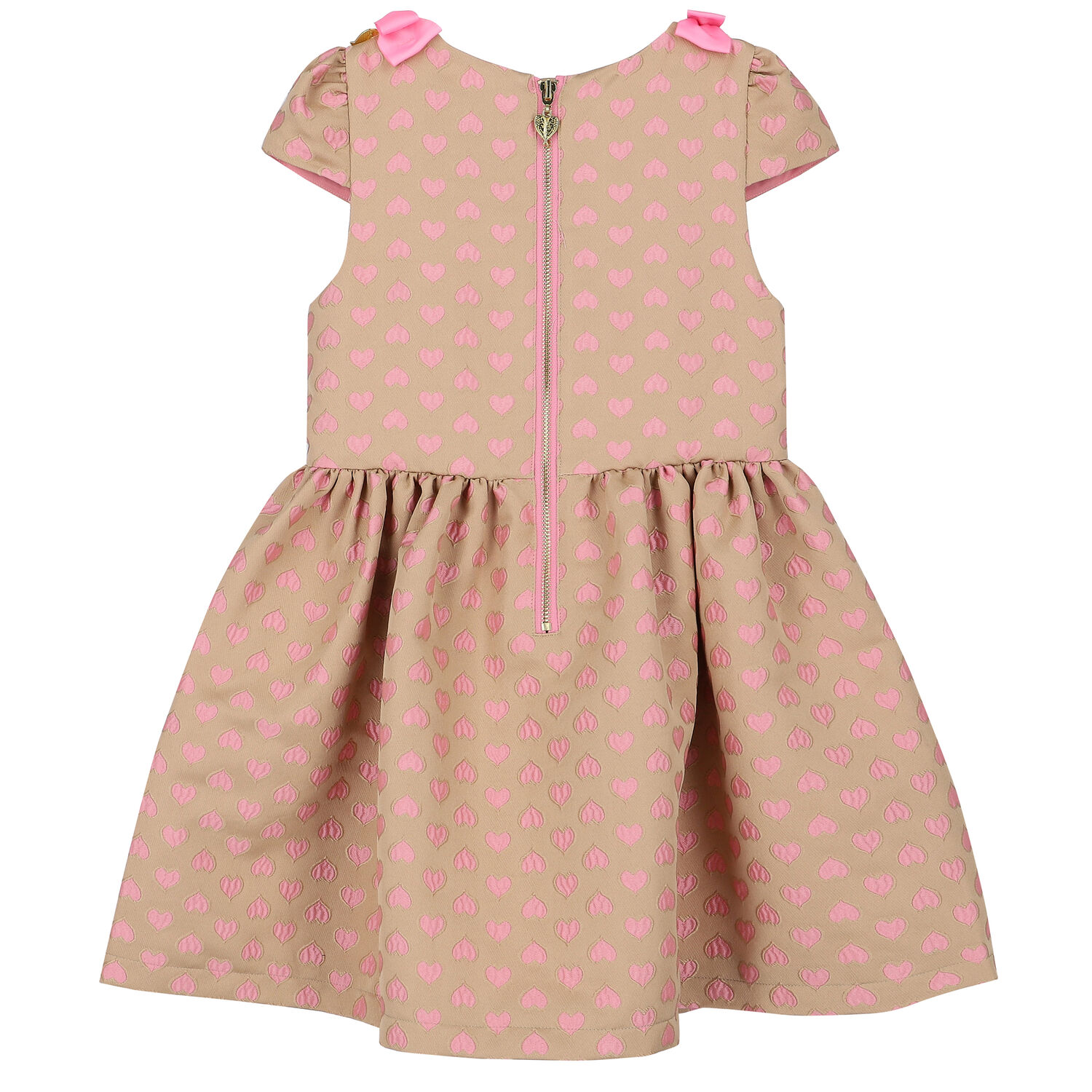 Girls Beige & Pink Jacquard Hearts Dress, 1, hi-res image number null