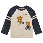 Younger Boys Ivory & Navy Blue Teddy Bear Long Sleeve Top, 1, hi-res