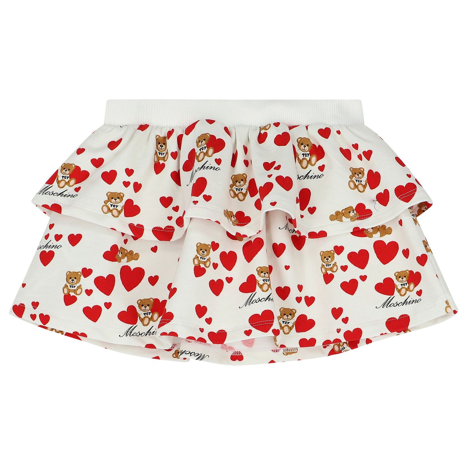 Younger Girls Ivory Teddy Bear & Hearts Skirt Set, 1, hi-res