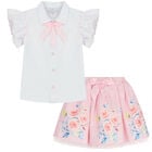 Girls White & Pink Tulle Skirt Set, 1, hi-res