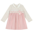 Baby Girls Ivory & Pink Knitted Dress, 1, hi-res