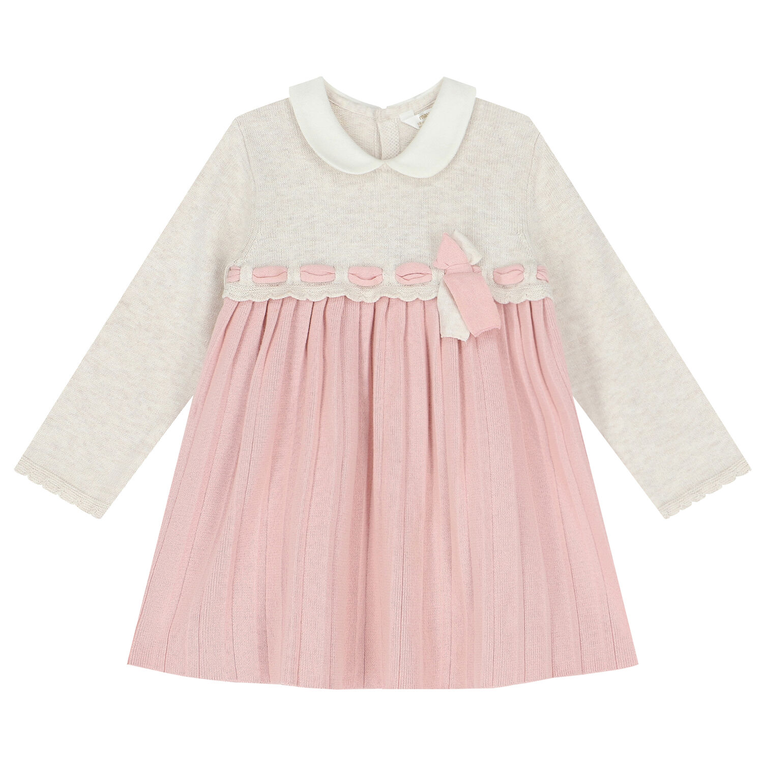 Baby Girls Ivory & Pink Knitted Dress, 1, hi-res