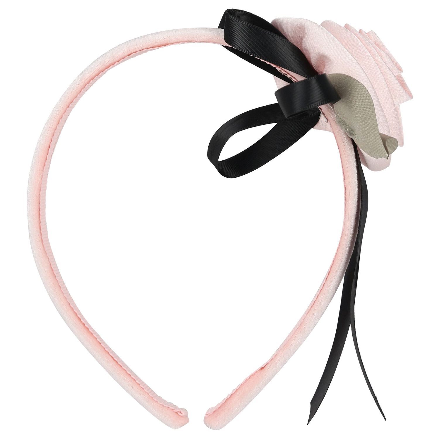 Girls Pink Velvet Rose & Bow Headband, 1, hi-res