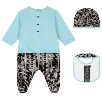 Baby Boys Blue & Monogram Print Babygrow Gift Set