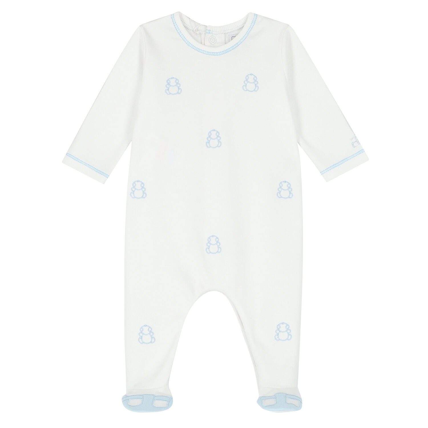 Baby Boys White & Blue Babygrow, 1, hi-res