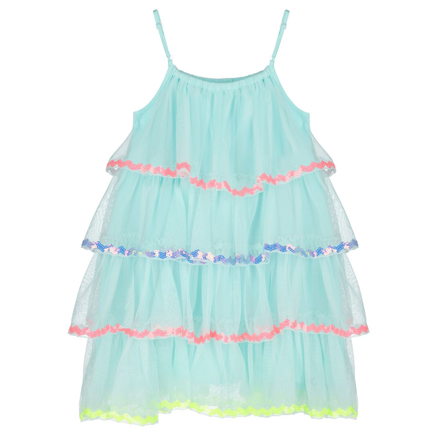 Girls Blue Embellished Tiered Tulle Dress, 1, hi-res