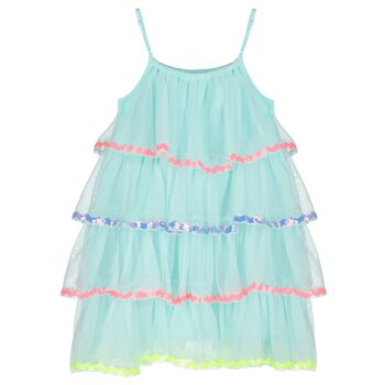 Girls Blue Embellished Tiered Tulle Dress