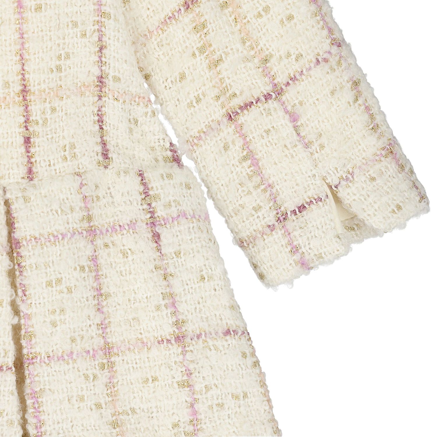 Younger Girls Ivory Plaid Tweed Dress, 1, hi-res