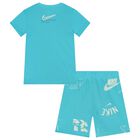 Boys Blue Logo Shorts Set, 1, hi-res