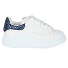 Girls White & Navy Glitter Trainers, 1, hi-res