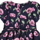 Girls Navy Blue & Pink Floral Satin Dress, 2, hi-res
