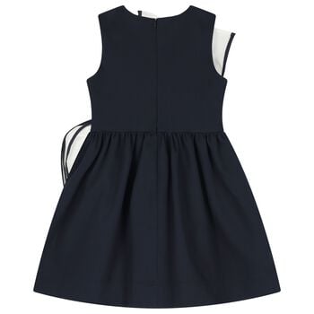 Girls Navy Blue & White Ruffled Dress